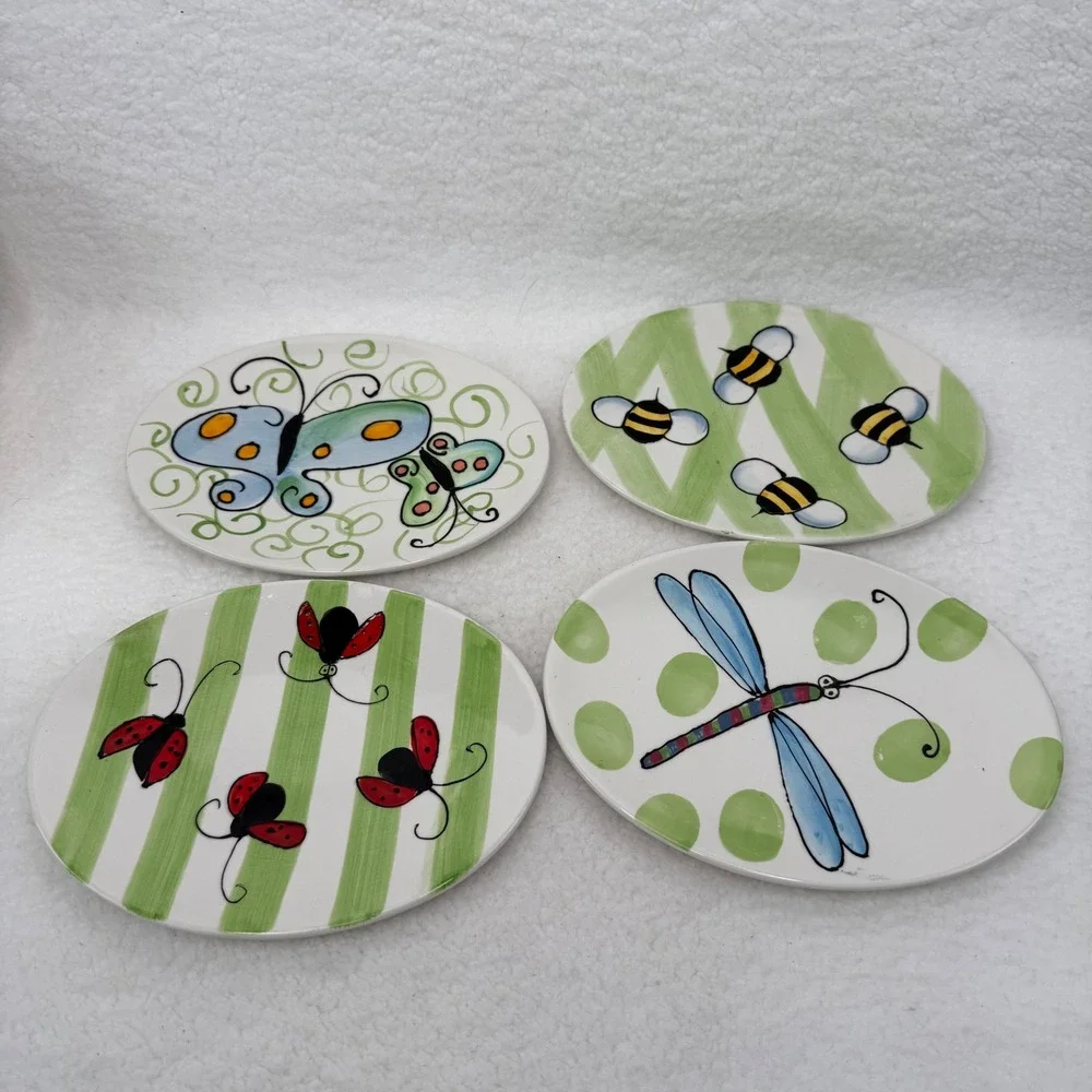 Boston Warehouse Jill Seale Bugs & Bees Oval Plate Set 4 Ceramic 07439 2004